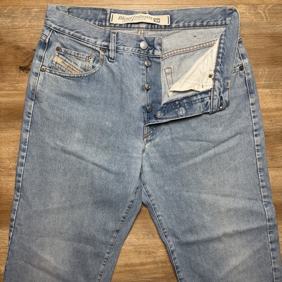 Diesel Jeans Men 31x28 Blue Straight Leg Made Italy Cotton Button Fly Hemmed 28" - Picture 1 of 11